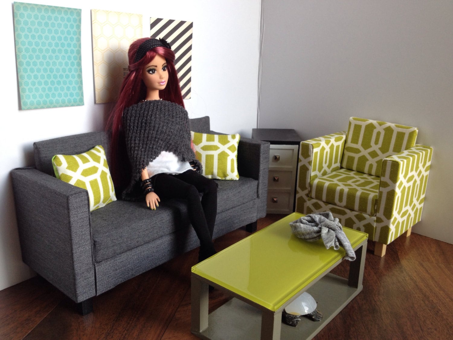 Charcoal doll sofa Dollhouse furniture 16 1/6 Scale