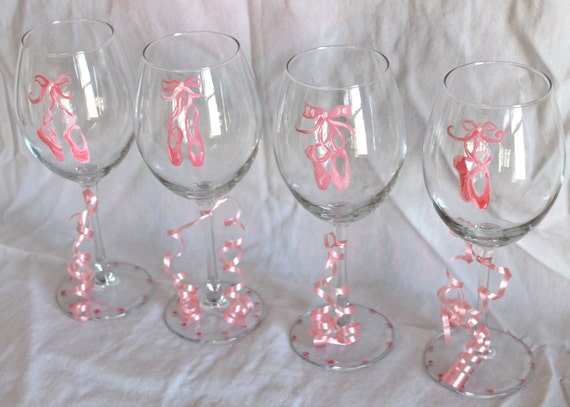 Items similar to 4 ballet shoe wine glasses - Perfect for your dance ...