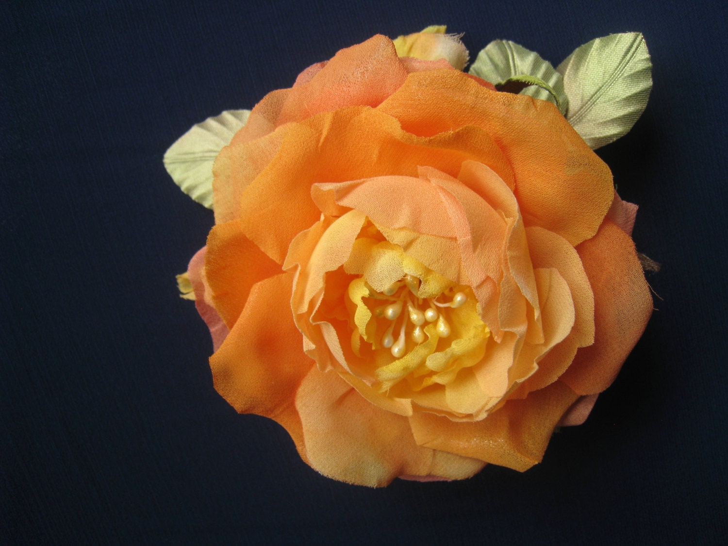 Handmade Coloured Silk Rose with Stamens and Leaves for Dress