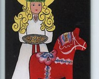 Swedish Lucia & Dala Horse Magnet #REM324