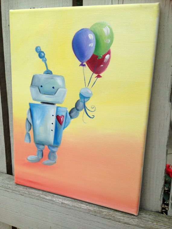 Cute robot painting by whimsicalimaginings on Etsy