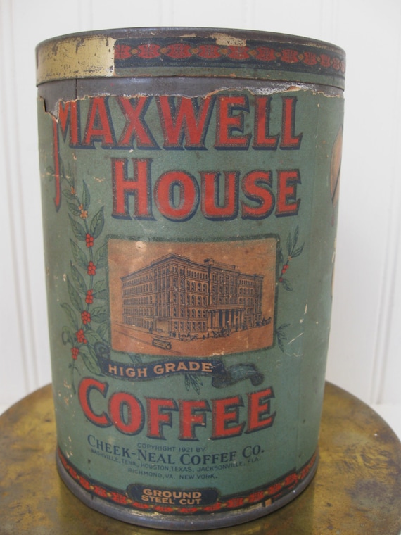 Maxwell House Coffee Tin Canister 1920s Original By PoemHouse maxwell-house-coffee-tin-canister-1920s-original-by-poemhouse