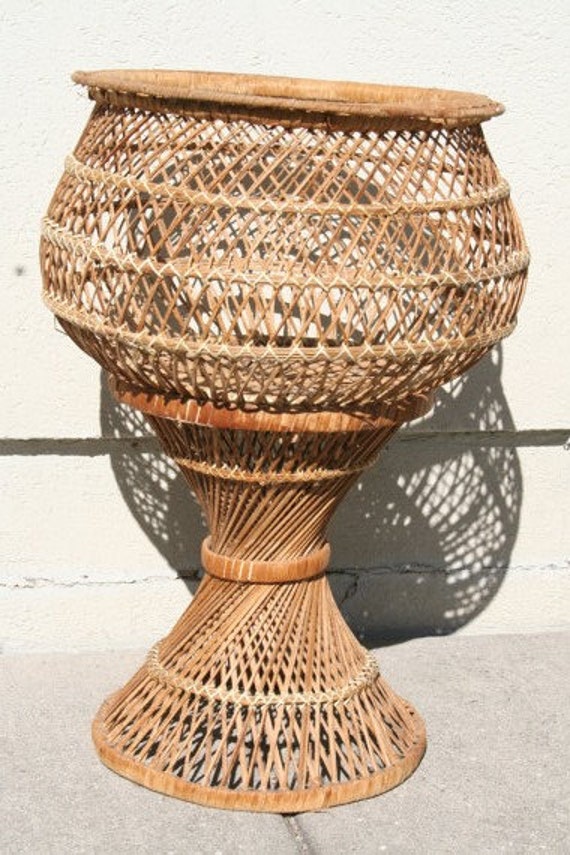Vintage Wicker Planter Rattan Planter Pedestal Planter