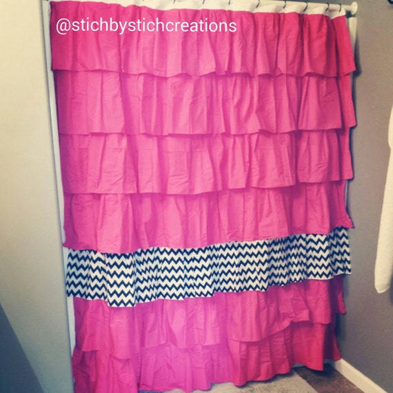 Items similar to Bright Pink Ruffle Shower Curtain with Black & White