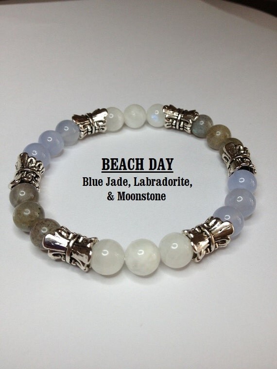 Items similar to Beach Day Blue Jade, Moonstone, & Labradorite