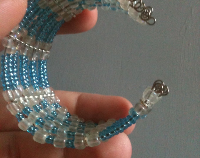 blue and white beaded cuff bracelet