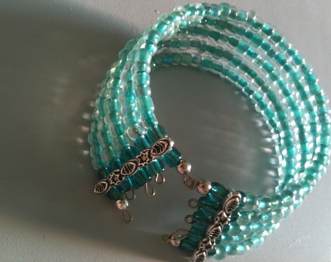 clearance! green and blue beaded cuff bracelet