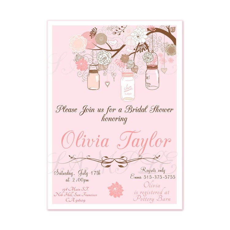 Bridal shower invitation pink mason jar by MySweetLittleOwl