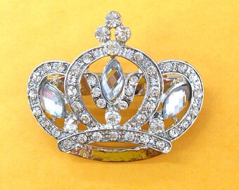 Vintage inspired crown pin / brooch 37mm x 43mm use for wedding bouquet . Bridal sash , embellishment , wedding favor, dress appliqué ,