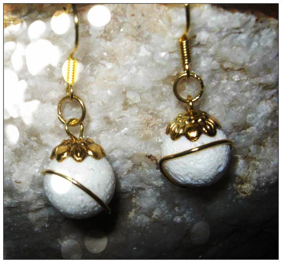 Handmade Gold Earrings with White Bubble Coral by IreneDesign2011