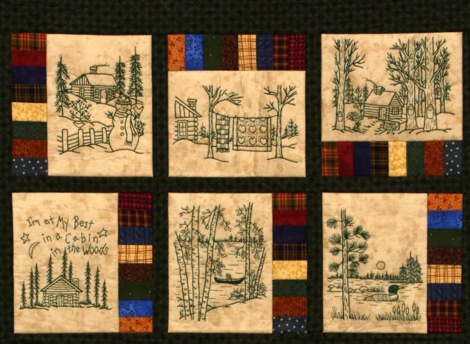 Northwoods Memories Quilt Pattern 12 Redwork Hand Embroidery