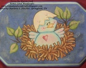 Handpainted Baby Bluebird in a nest~a Sharon Cook desing painted by me