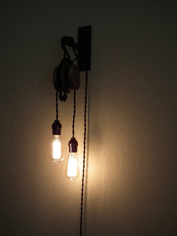 Vintage block and tackle twolight wall mount fixture