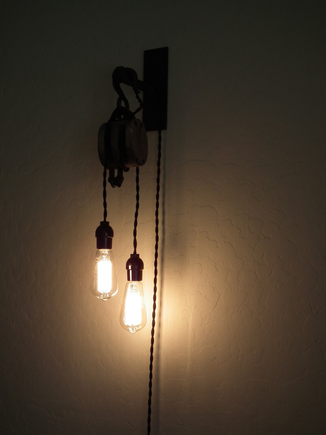 Vintage block and tackle twolight wall mount fixture