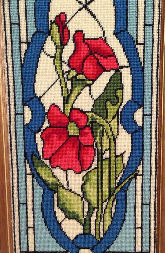 Stained Glass Rose Needlepoint Wall Hanging