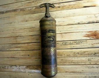 Vintage Pyrene Hand Pump Portable Brass Fire Extinguisher - Auto - Boat - Decorator Piece