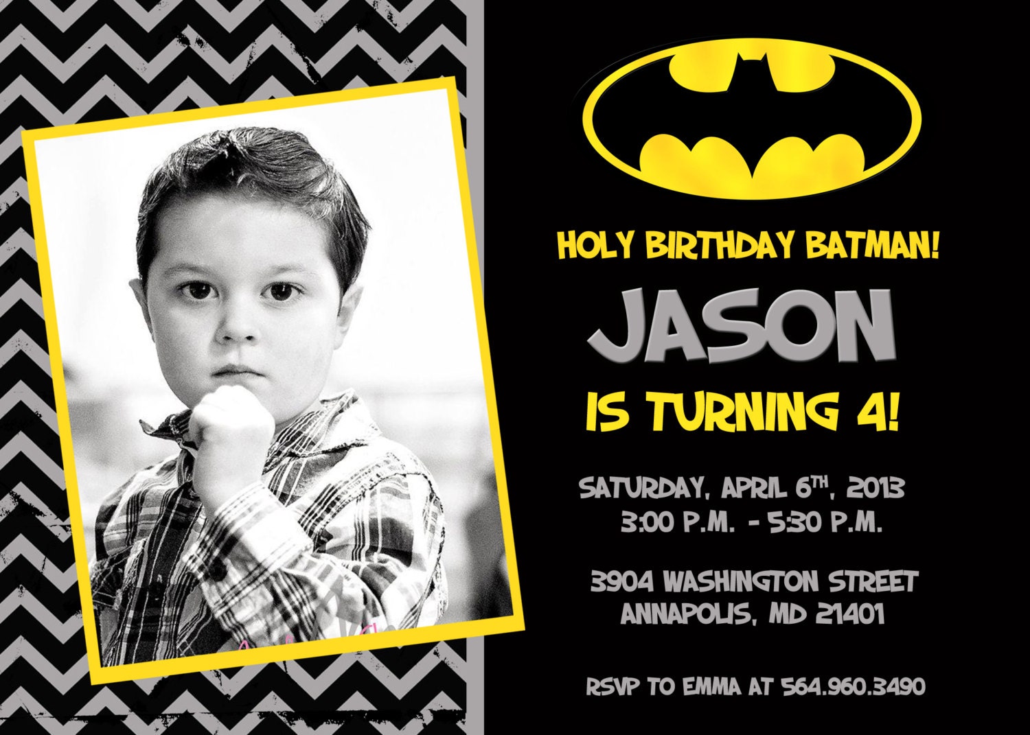 Batman Superhero Birthday Party Invitation Printable or