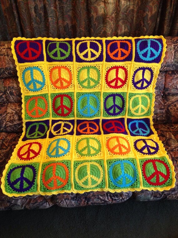 Crochet peace sign afghan by JuliesCozyCrochet on Etsy