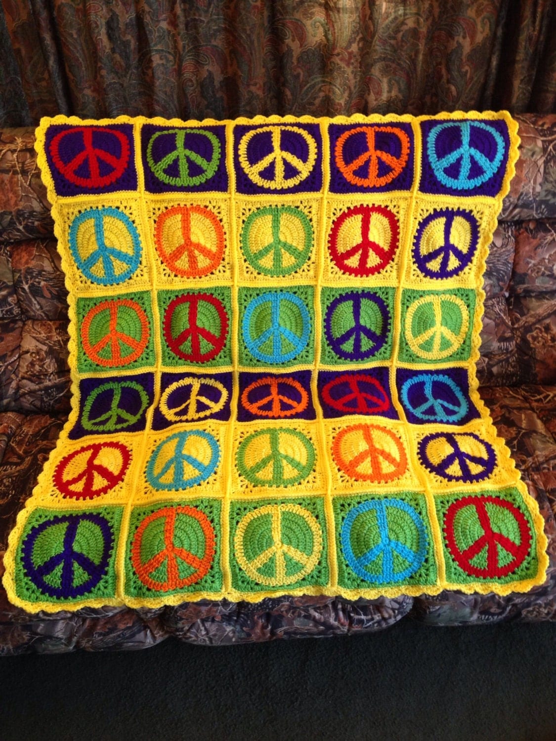 Crochet peace sign afghan by JuliesCozyCrochet on Etsy