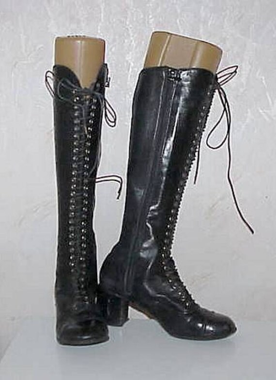 Victorian Style from 60's Black Leather Lace Up BOOTS Made