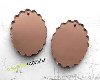 Small Scalloped Oval Cameo - 2 pcs, 18x25 mm, bronze mirror, charm, laser cut acrylic