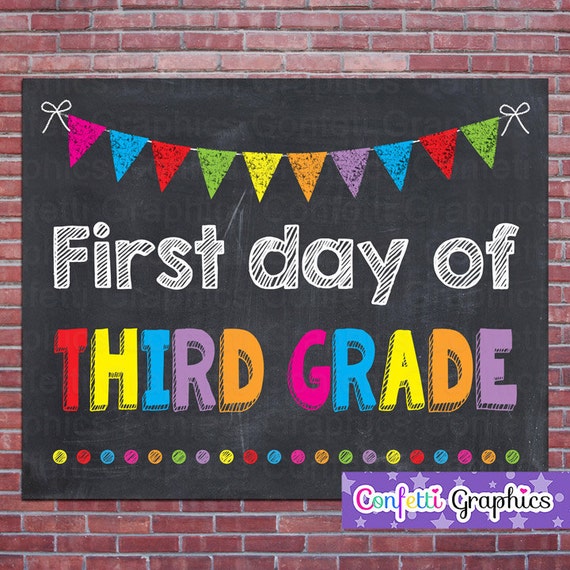 First Day Of Third Grade 3 Rd School Chalkboard Sign Poster