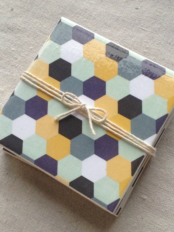 Ceramic Tile Coasters Geometric Style 030 by RetroPickles on Etsy