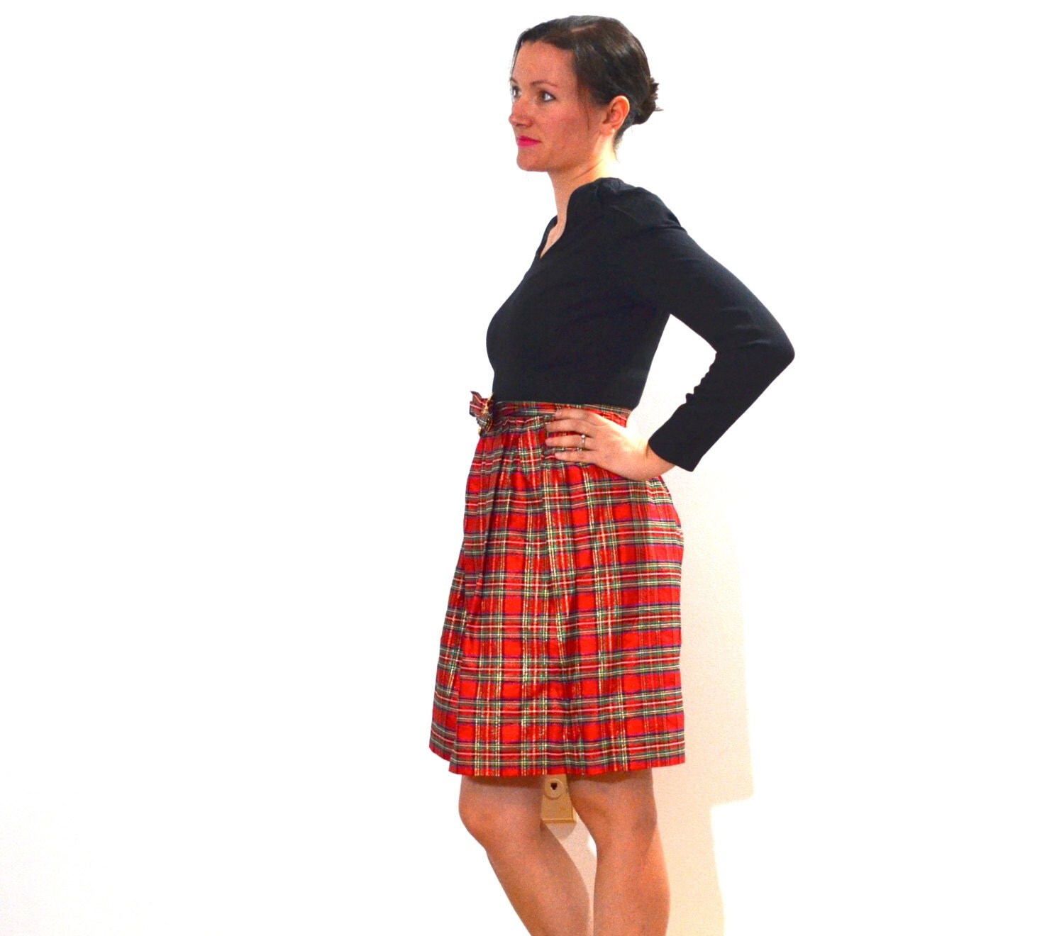 Vintage Christmas Dress . Red Plaid Dress . by RufflesandDaisies