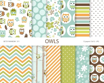 Owl digital paper pack, owl scrapbook paper, owls, owl paper, scrapbook supplies - BR 311