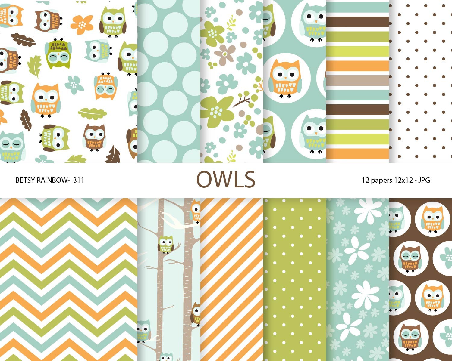 Owl digital paper pack owl scrapbook paper owls owl paper