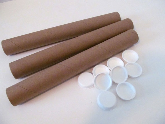 Box of 50 Cardboard Shipping Tubes with Plastic Endcaps