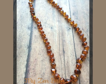 Adult Baltic Amber Necklace ~ Cognac ~ Polished ~ 17.5-18 inches