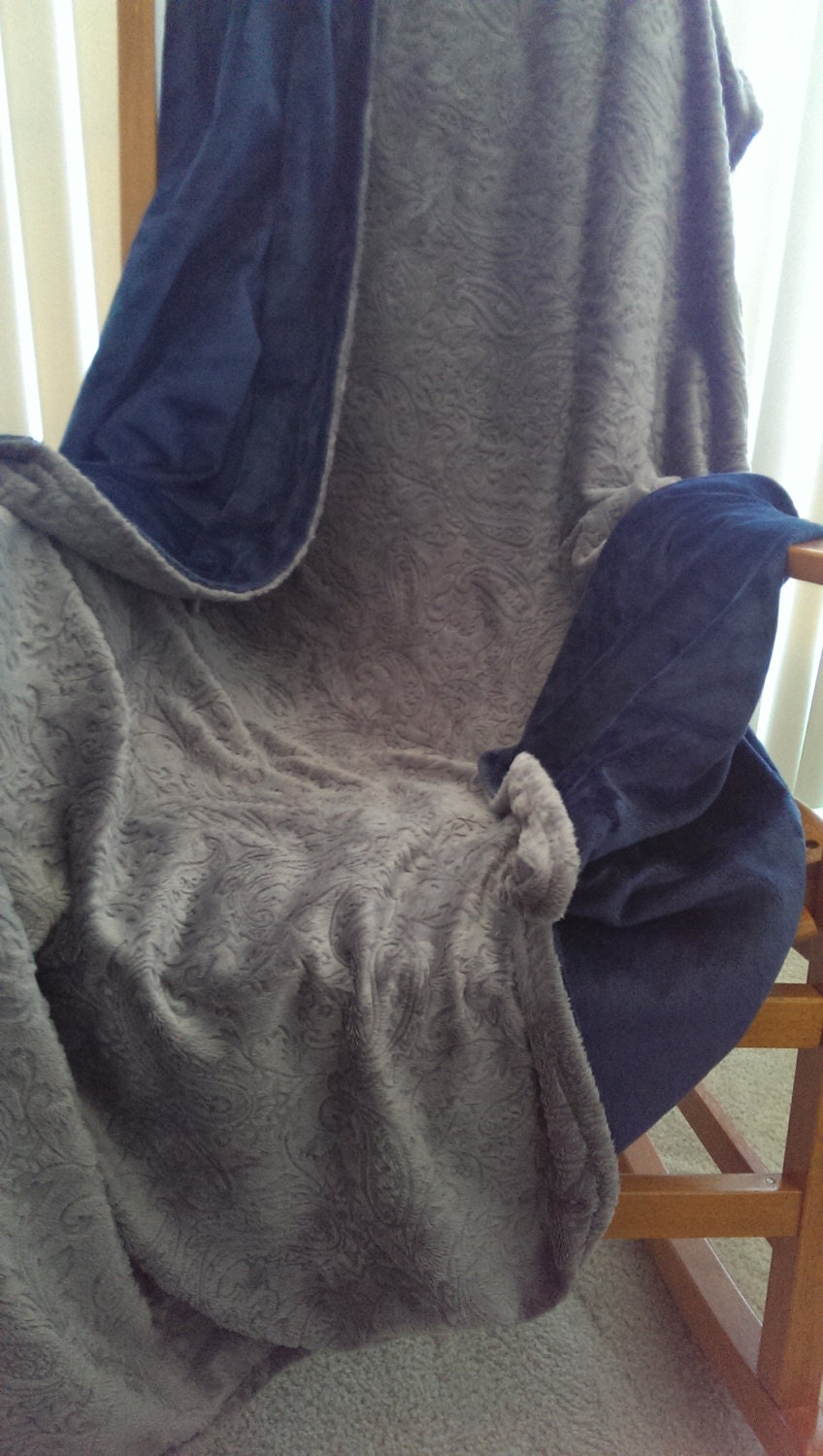 Navy Blue/Gray Throw Blanket by MillerHomeDecor on Etsy