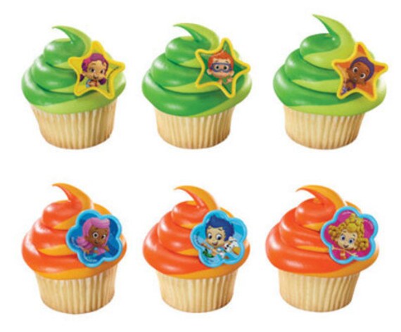 12 Bubble Guppies Cupcake Cake Topper Rings Party Supplies