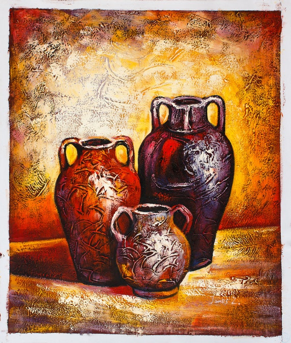 Pottery Jars Original Oil Painting on Canvas 20 x by FlorianArt
