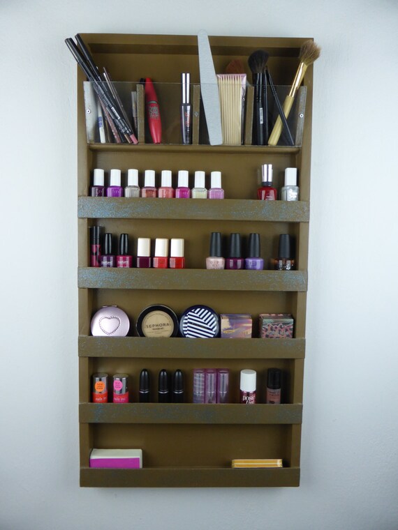 Items similar to Brown turquoise glitter details Makeup organizer