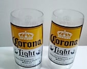 Handcrafted Upcycled Corona Light Beer Bottle Drinking Glass Set