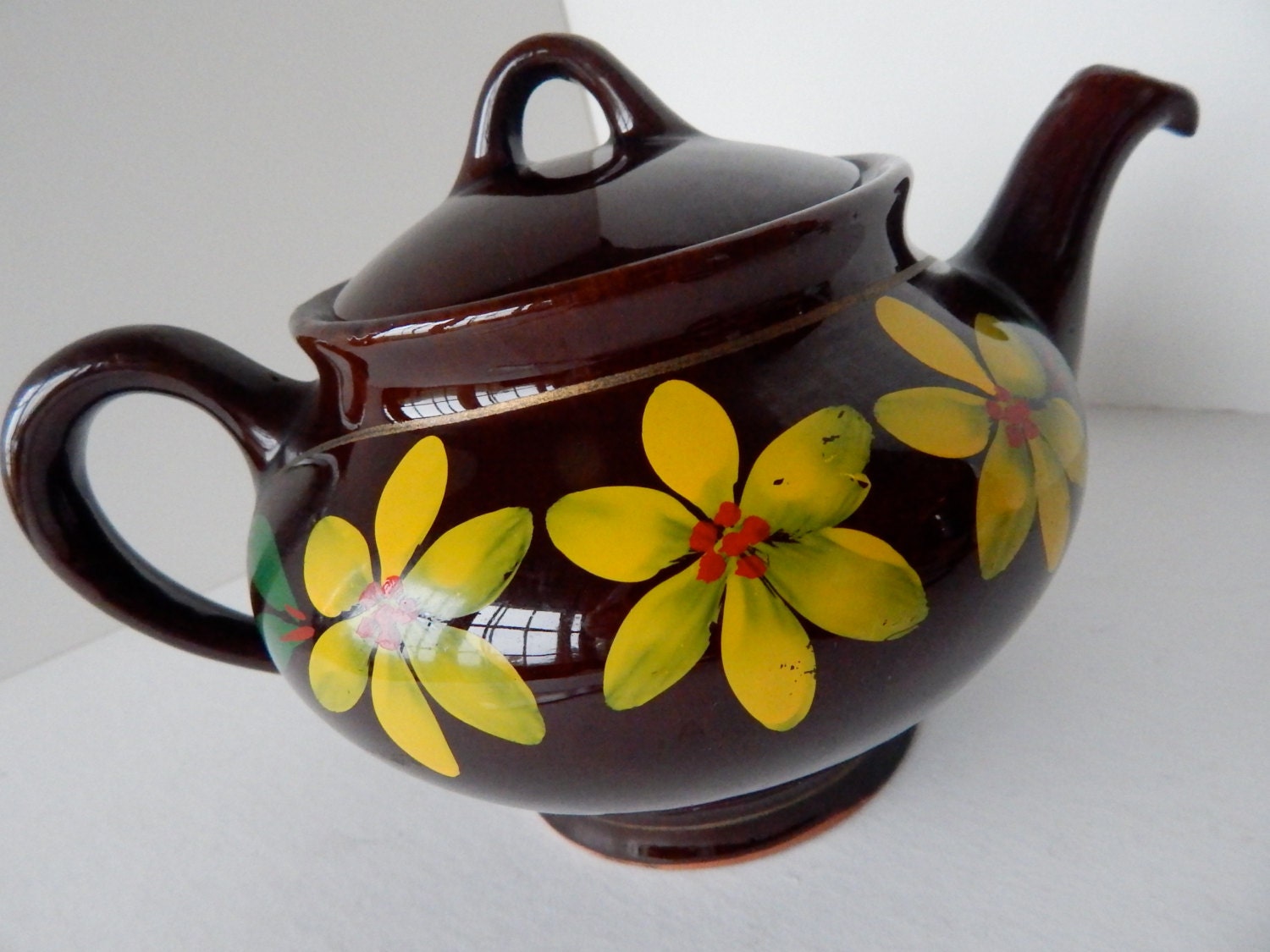 Brown Daisy Royal Canadian Art Pottery Dripless Teapot