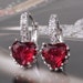 Vintage Artistic Heart-Shaped Red Heart 18k White Gold Filled garnet hoop earrings