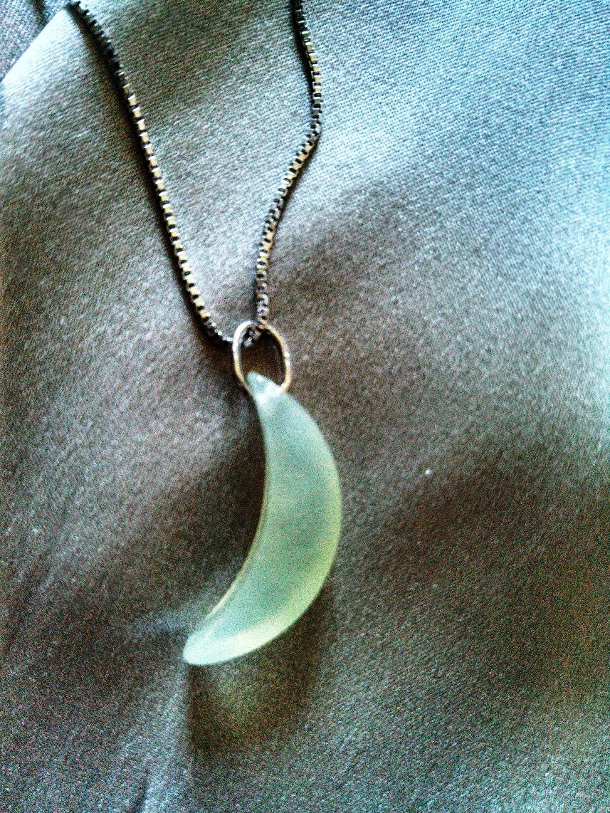 Natural Jade Stone Moon Pendant with 925 Sterling Silver