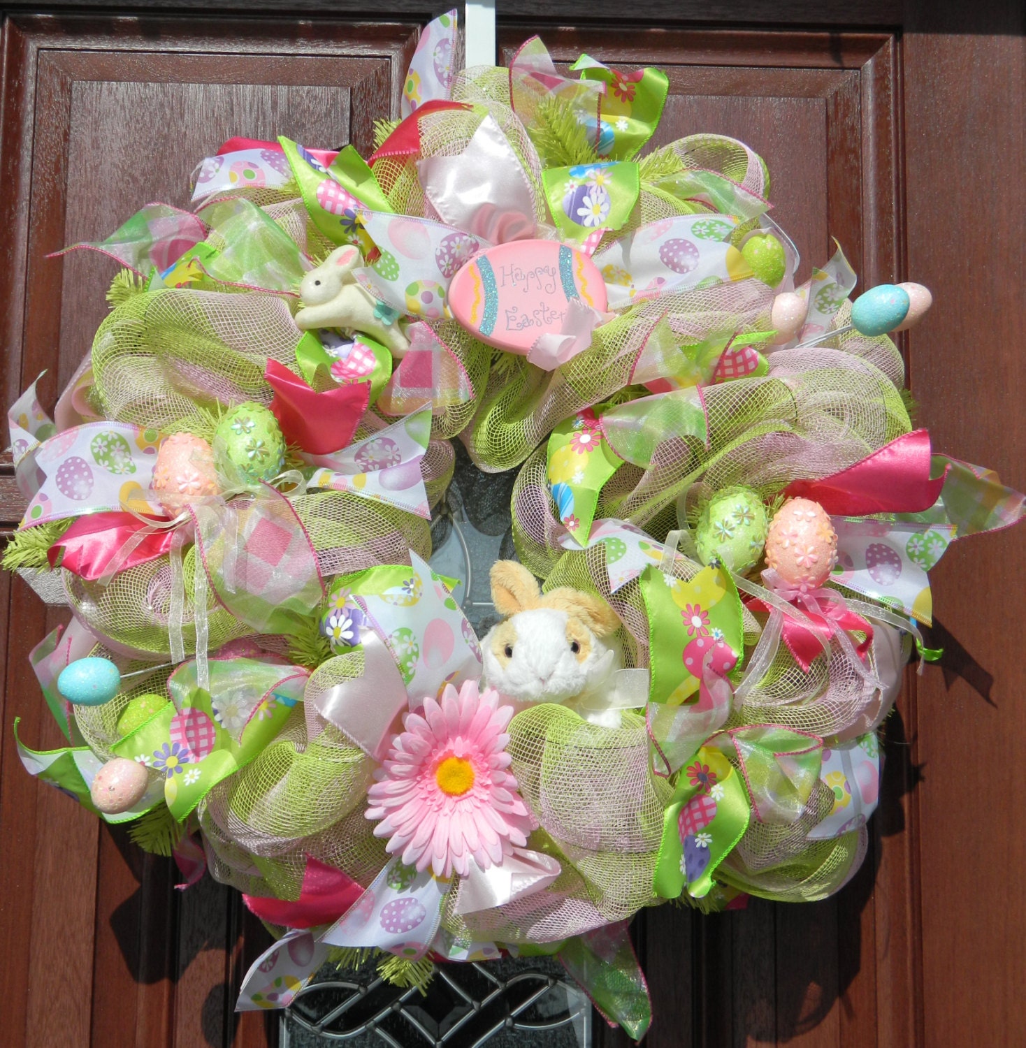 Pink Green Easter Deco Mesh Wreath Pink Green Deco Mesh