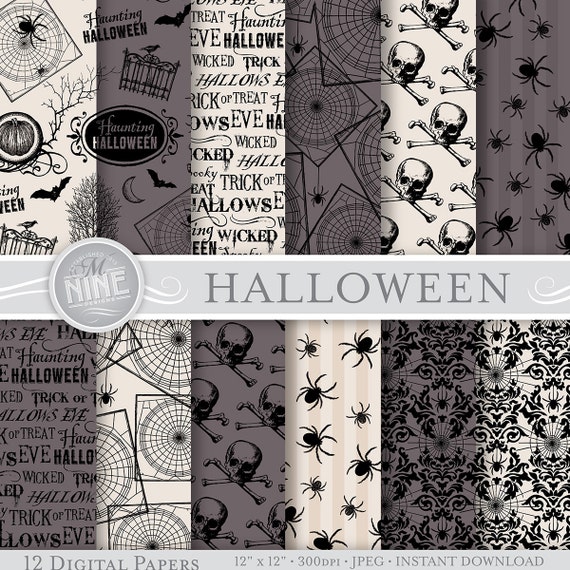 VINTAGE BLACK HALLOWEEN Prints Digital Paper Pattern Print