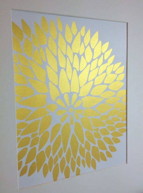 Items similar to Abstract gold flower print 8x10 gold on white on Etsy