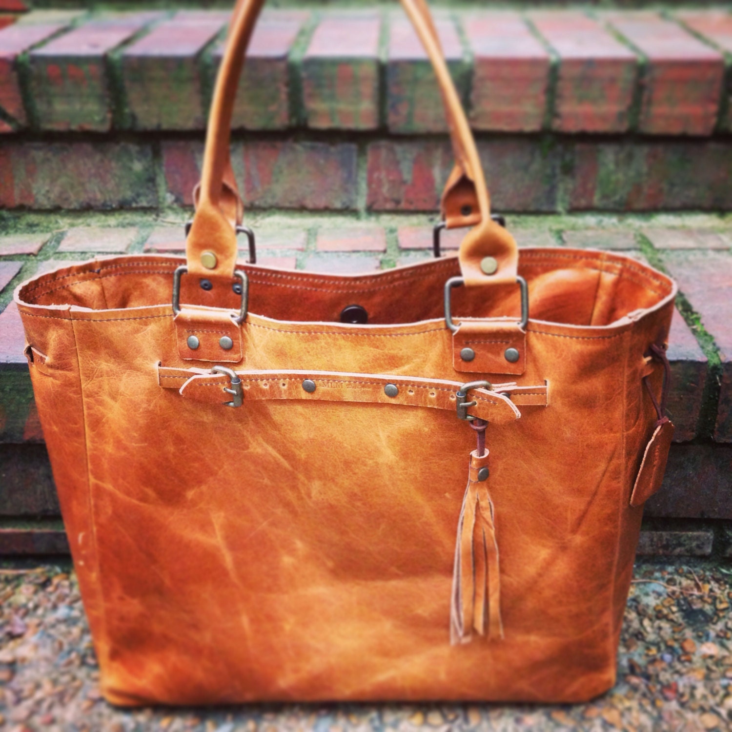 Distressed Brown Leather Oversized Handbag Tote Travelbag