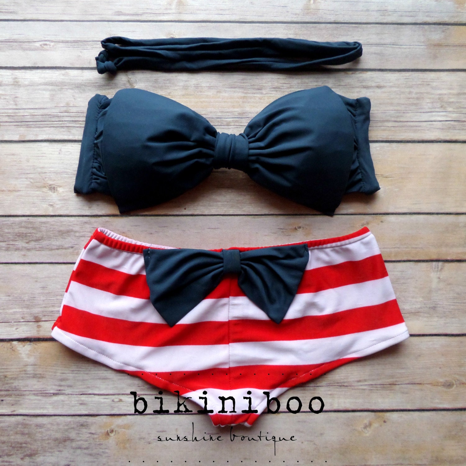 Bow Bandeau Bikini Cheeky Boy Short Style Swimwear With