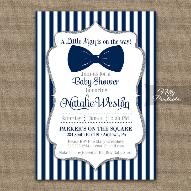 shower to send baby invitations when Baby Shower Printable Tie Invitations Bow NiftyPrintables by Navy