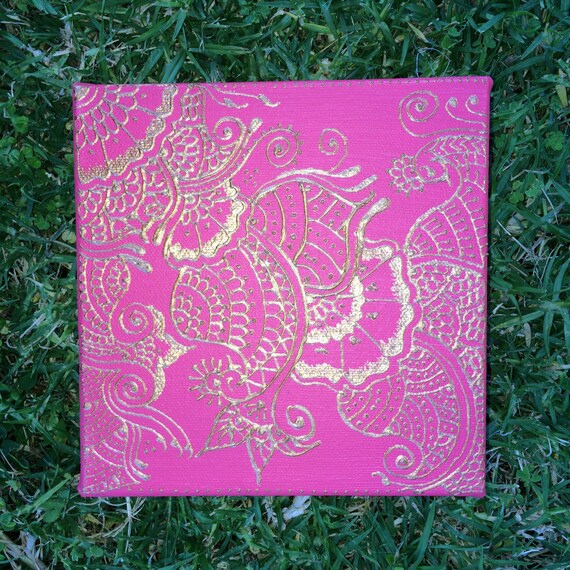 Gorgeous Coral with Copper Henna Design 6inX6in