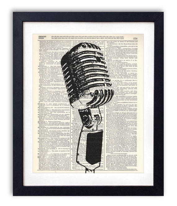 Items similar to Vintage Microphone Upcycled Dictionary Art Print