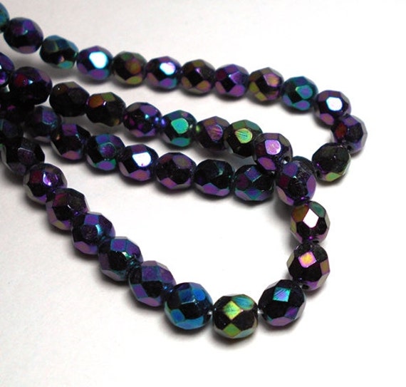 6mm Iris Purple Iridescent Czech Beads Purple Beads