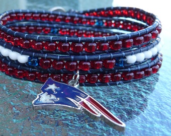 New England Patriots triple wrap bracelet with red, blue  white beads ...